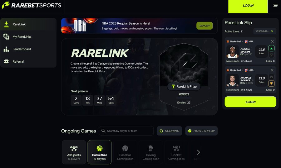 RareBetSports interface